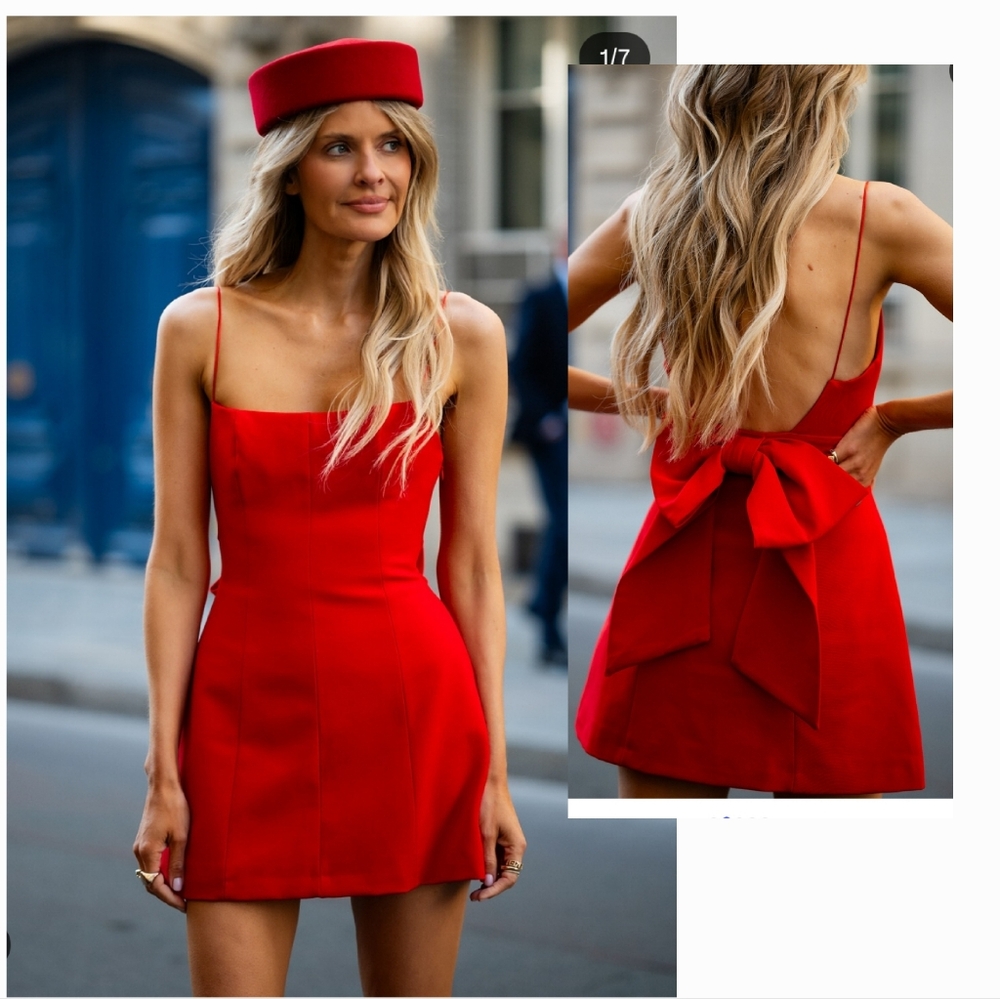 Zara Bow Dress Red